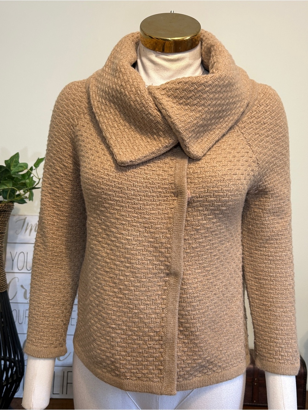 Banana Republic Tan Textured Wool Cashmere Knit Shawl Collar Sweater Cardigan
